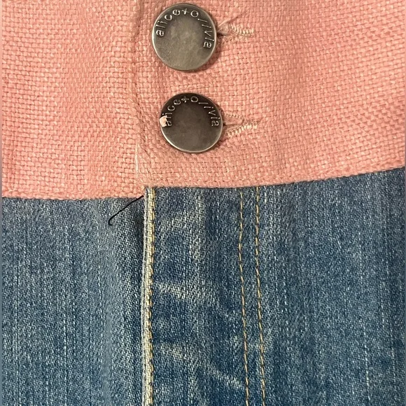 Alice Olivia pink vintage Y2K ultra Jean denim tight short mini skirt distressed